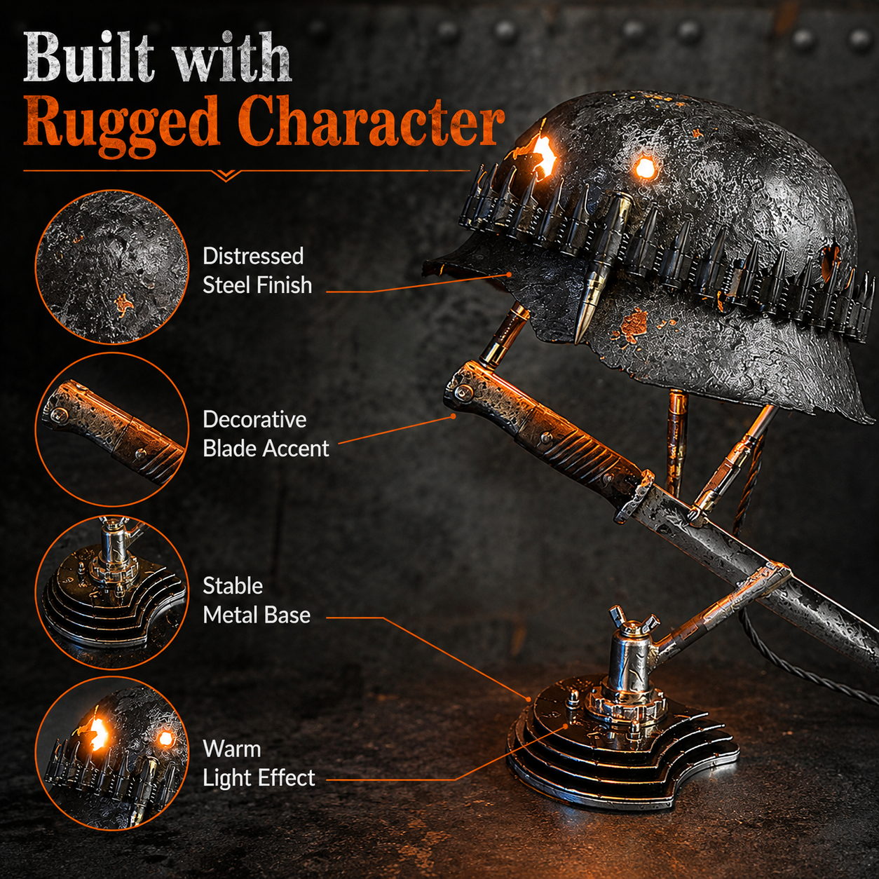 ⏰ 49% OFF Today Only!–🪖 War Relic Vintage Helmet Table Lamp