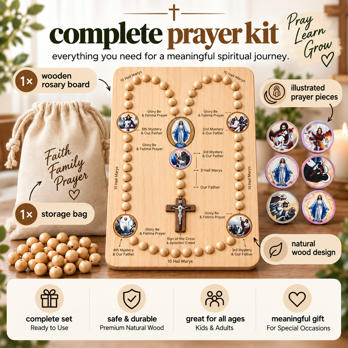Complete Catholic Rosary Prayer Kit