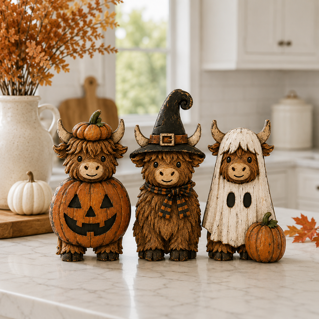 3-Piece Halloween Highland Cow Figurine Set