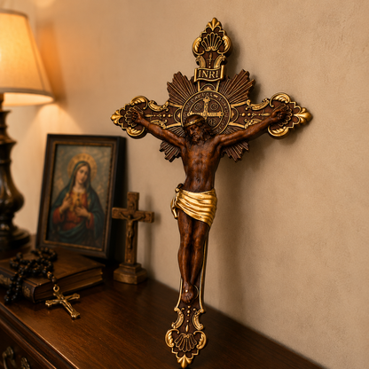 St. Benedict Exorcism Cross wood carved - Bless you and your family - craftsmanship detail