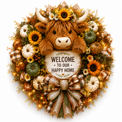 Highland Cow Welcome Wreath