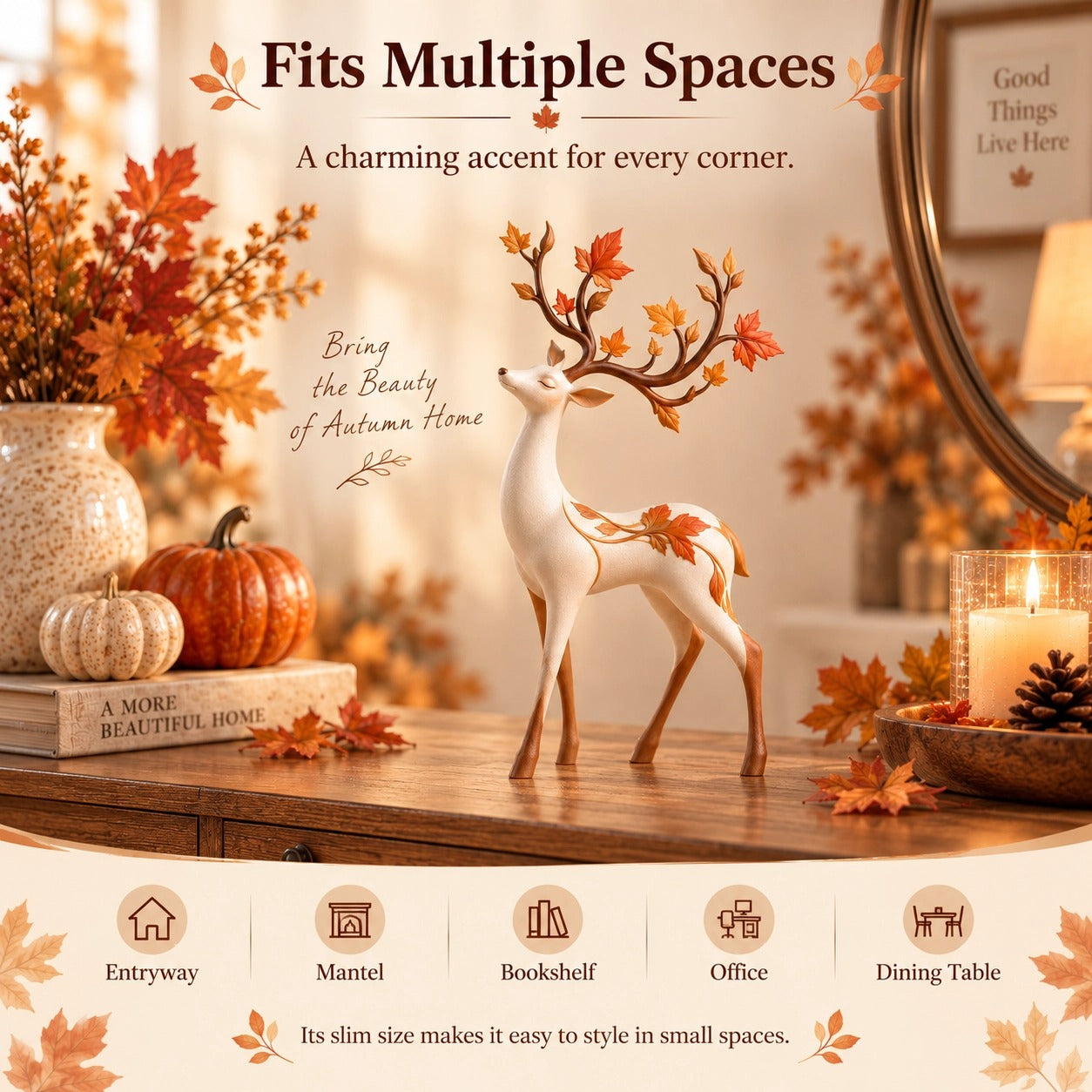 Autumn Leaf Antler Deer Figurine🦌