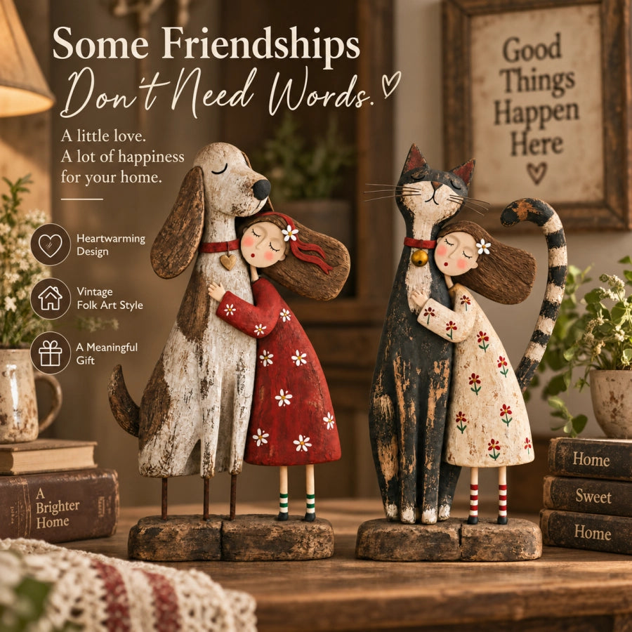Girl & Her Best Friend Folk Art Figurine