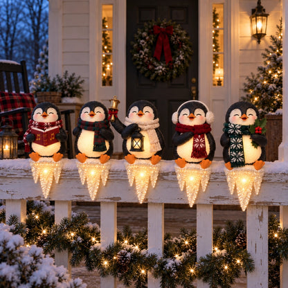 Lighted Penguin Icicle Window Ledge Set image 1