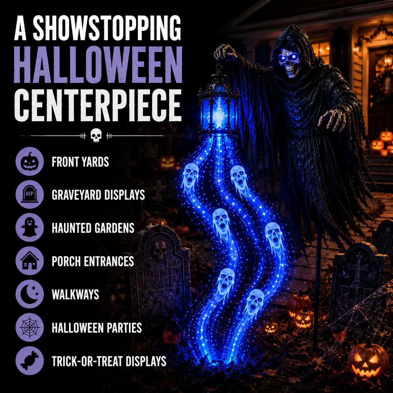 💀🔵 Solar Grim Reaper Yard Stake Light — Summon a Haunting Glow to Your Halloween Yard! 👻🏮