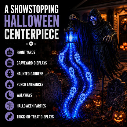 💀🔵 Solar Grim Reaper Yard Stake Light — Summon a Haunting Glow to Your Halloween Yard! 👻🏮