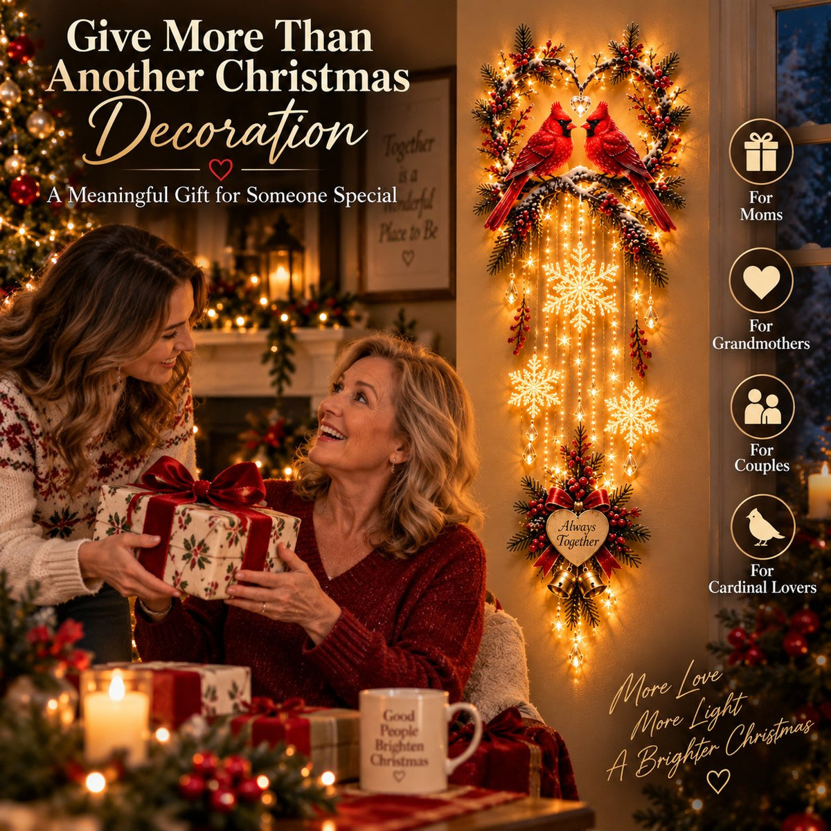 🐦 Always Together Cardinals™ – Lighted Christmas Wall Decor