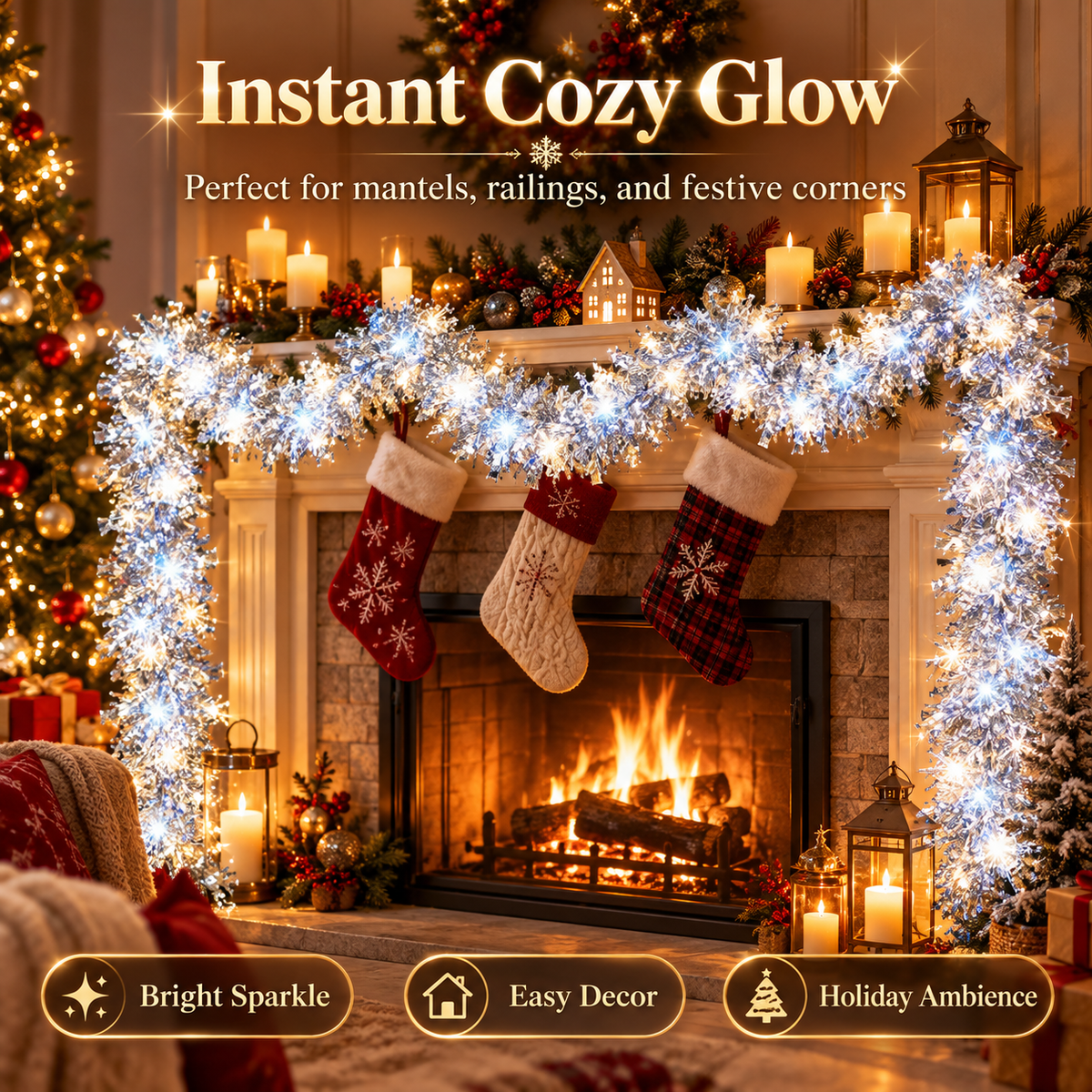 🎅 LED Christmas Tinsel Strand – Bright, Flexible & Festive
