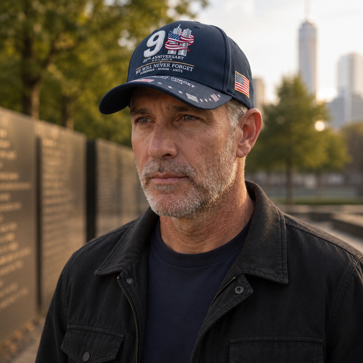 🇺🇸 9/11 25th Anniversary “We Will Never Forget” Memorial Embroidered Cap