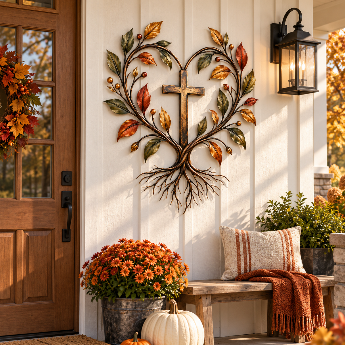 ✝️🍂 Faith & Harvest Tree Wall Art – Rustic Autumn Christian Metal Decor🎁