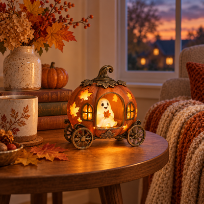 Lighted Ghost Pumpkin Carriage Figurine🎃