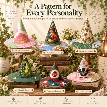 🔥Last Day 49% OFF - 🧙‍♀️ ✨ Quilted Patchwork Witch Hat – Choose Your Magical Pattern