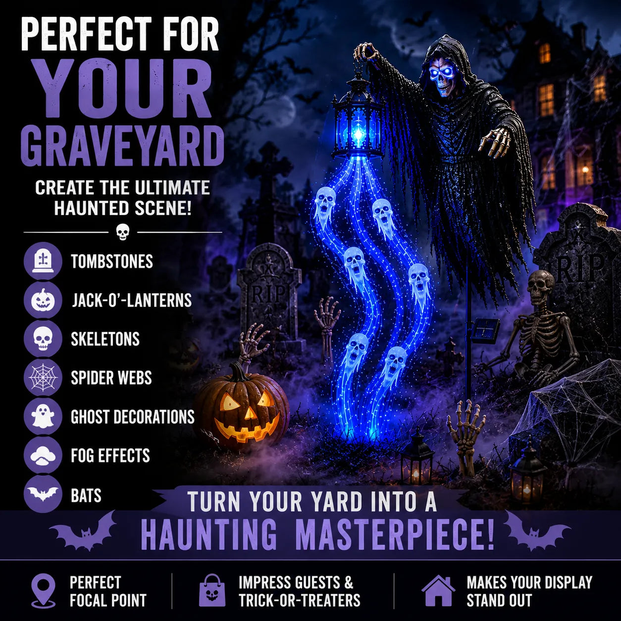💀🔵 Solar Grim Reaper Yard Stake Light — Summon a Haunting Glow to Your Halloween Yard! 👻🏮