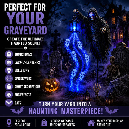 💀🔵 Solar Grim Reaper Yard Stake Light — Summon a Haunting Glow to Your Halloween Yard! 👻🏮
