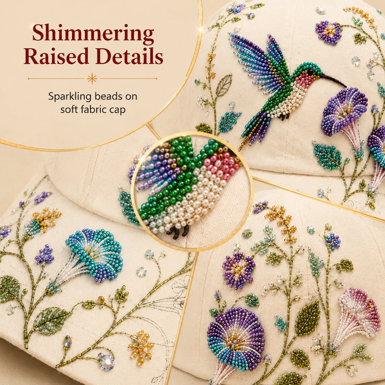 🌸🐦Hummingbird Garden Beaded Hat DIY Kit – Create Wearable Art by Hand🌿✨