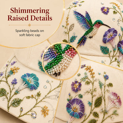 🌸🐦Hummingbird Garden Beaded Hat DIY Kit – Create Wearable Art by Hand🌿✨