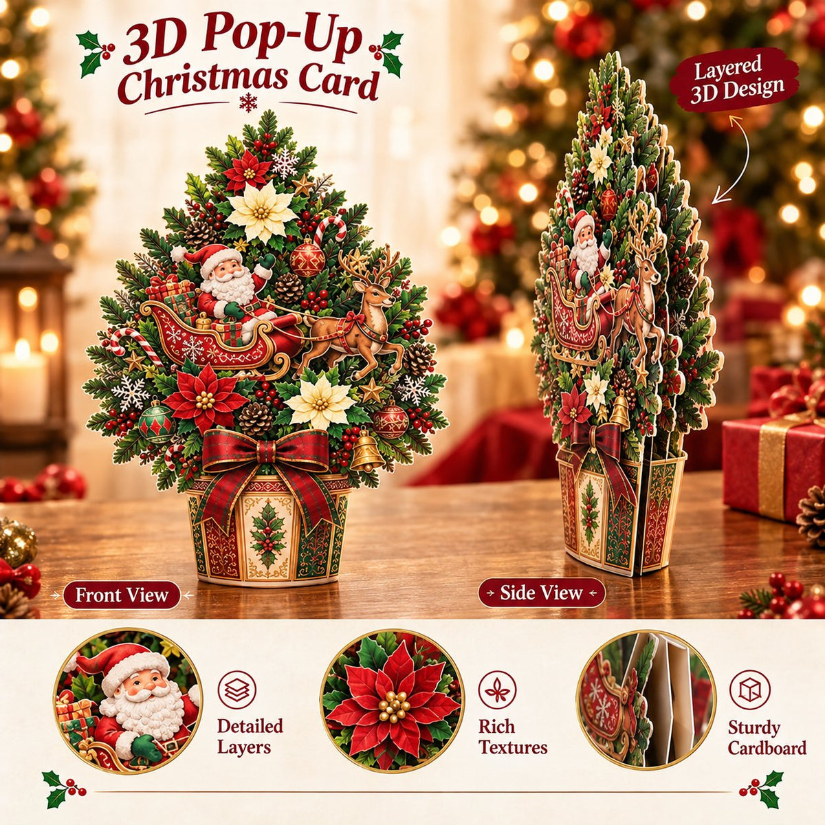 🌲 Pop-Up Christmas Tree Card ✨ Turns Into Freestanding Festive Table Decor