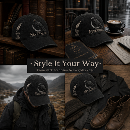 ⬛🐦Nevermore Raven Vintage Cap | Gothic Bird Lover Hat