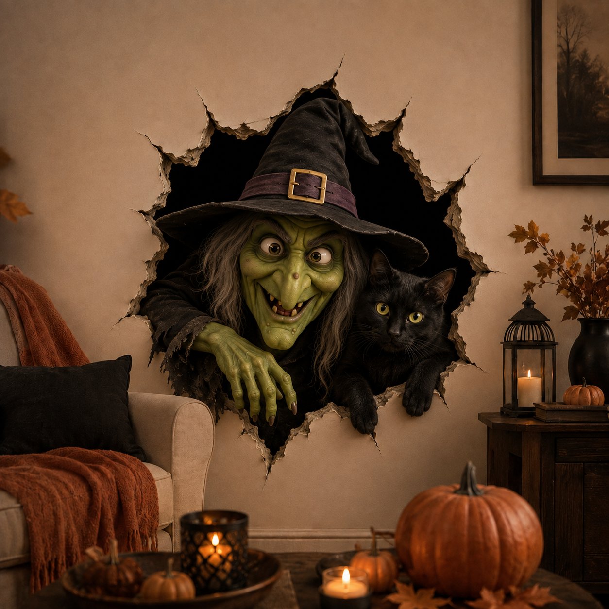 Halloween Witch Break-In 3D Wall Decal