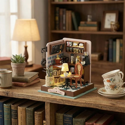 ☕✨ Cozy DIY Miniature Coffee Shop Kit – 95+ Pieces with Warm LED Light