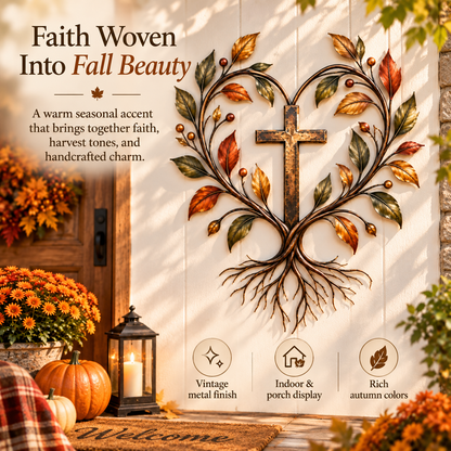 ✝️🍂 Faith & Harvest Tree Wall Art – Rustic Autumn Christian Metal Decor🎁