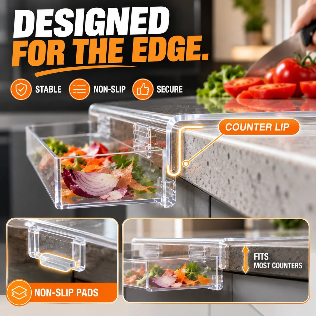 📍 50% OFF🔪 Acrylic Cutting Board✨ Built-In Waste Container & Counter Lip