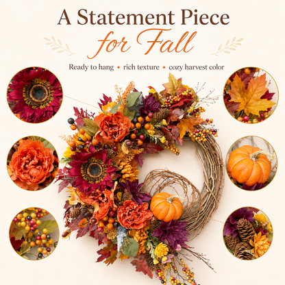 🍂 Fall Harvest Pumpkin & Sunflower Wreath