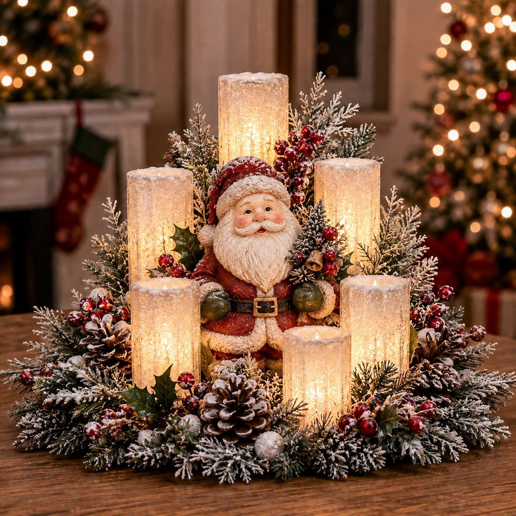 Christmas Lighted Centerpiece with Flameless Candle Glow