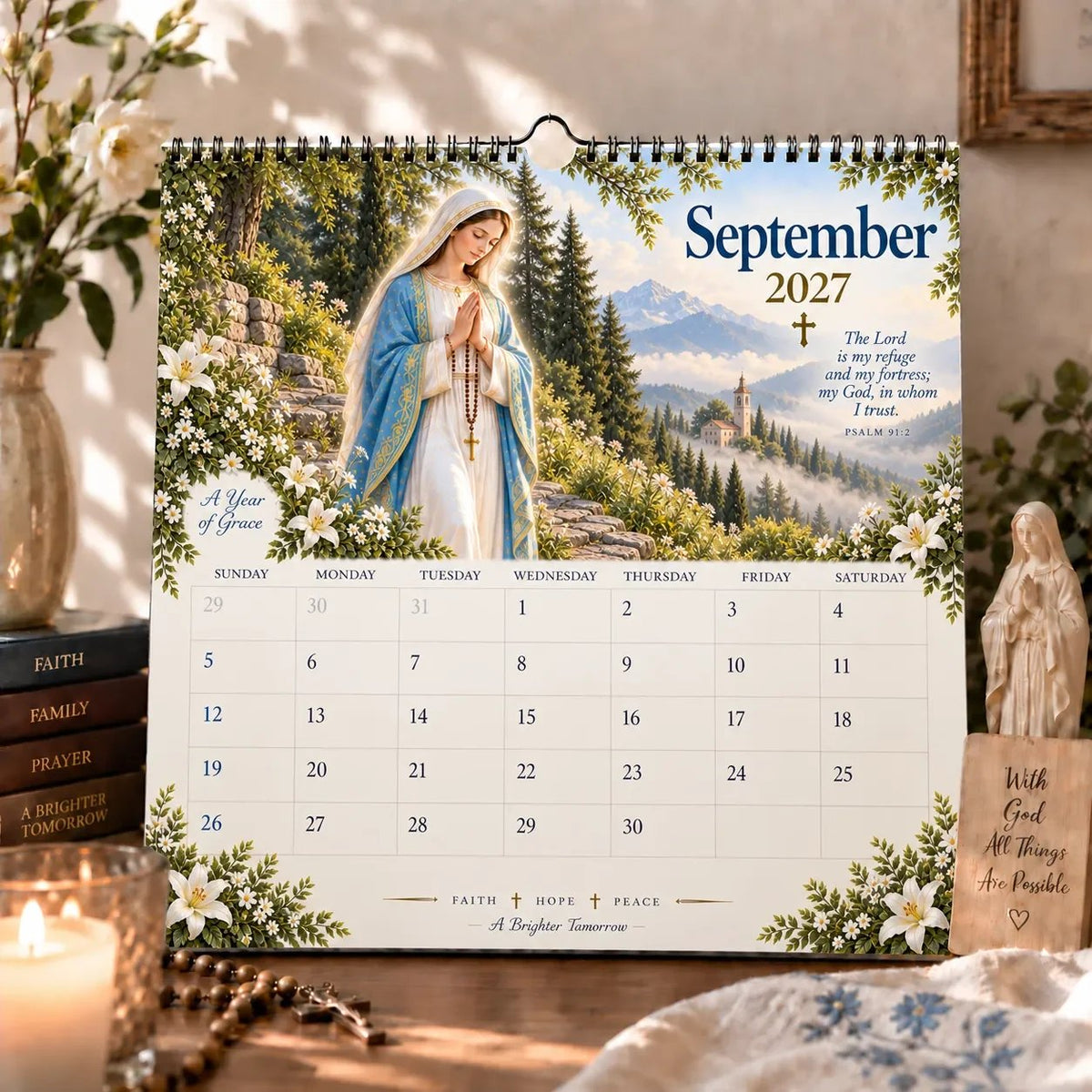 2027 Blessed Mother Wall Calendar – A Year of Grace, Hope & Prayer | Virgin Mary Christian Faith Calendar