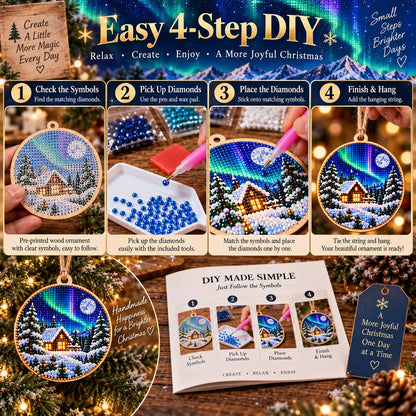 🌌 14-Day Aurora Diamond Painting Advent Calendar – DIY Wooden Christmas Ornament Kit