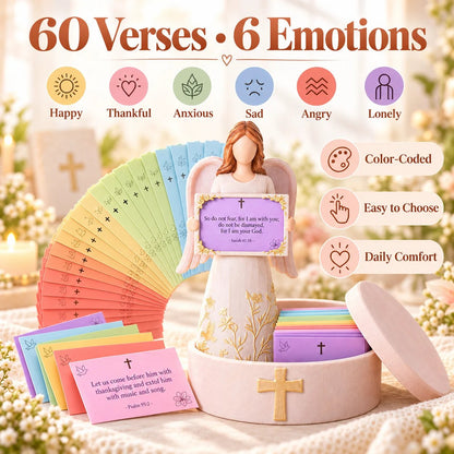 🙏✨Hand-Crafted Angel Figurine with Color-Coded Bible Verse Cards & Storage Box 🕊️