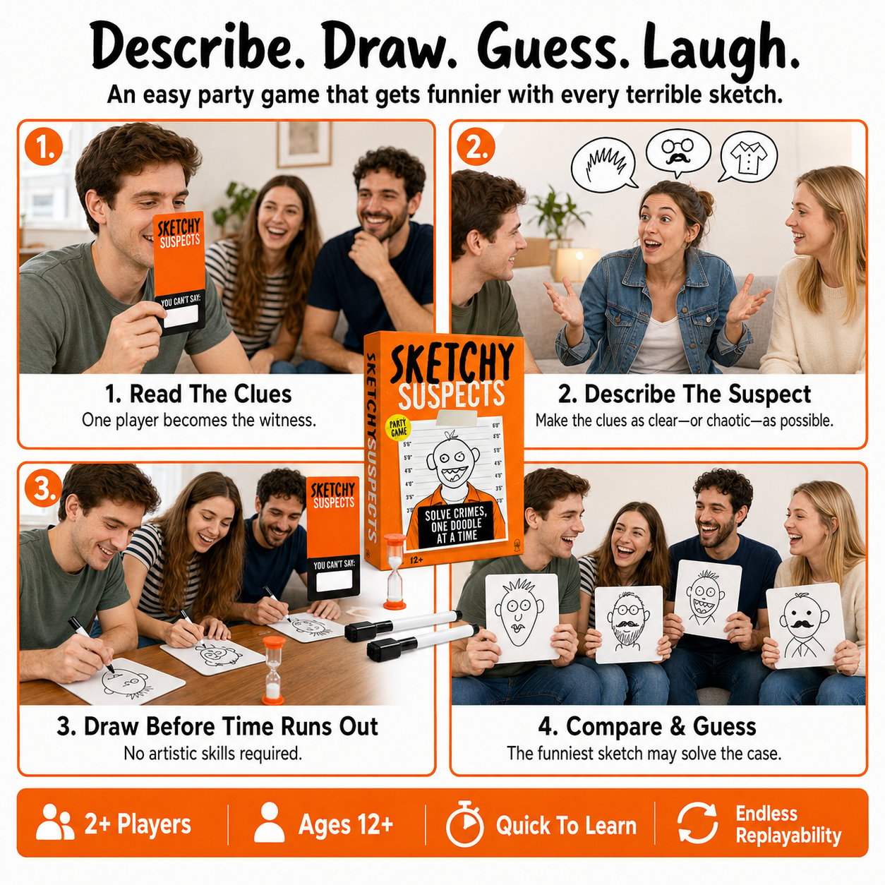 🔥 LAST DAY 49% OFF – 🚨 Sketchy SuspectsTM Police Sketch Party Game | Hilarious Drawing & Guessing Game for Ages 12+, 2+ Players, Family Nights & Parties ✏️😂