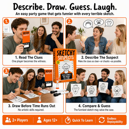 🔥 LAST DAY 49% OFF – 🚨 Sketchy SuspectsTM Police Sketch Party Game | Hilarious Drawing & Guessing Game for Ages 12+, 2+ Players, Family Nights & Parties ✏️😂