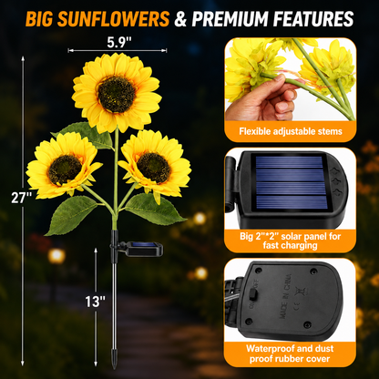 2-Piece Solar LED Sunflower Garden Lights, Realistic