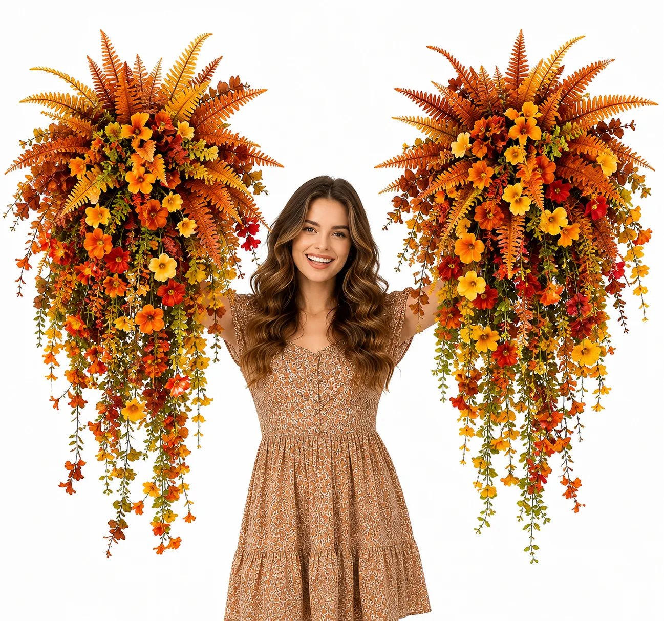 🍂🍁 ARTIFICIAL FALL HARVEST HANGING BASKET - AUTUMN PORCH & DOOR DECORATION