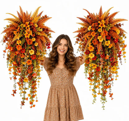 🍂🍁 ARTIFICIAL FALL HARVEST HANGING BASKET - AUTUMN PORCH & DOOR DECORATION