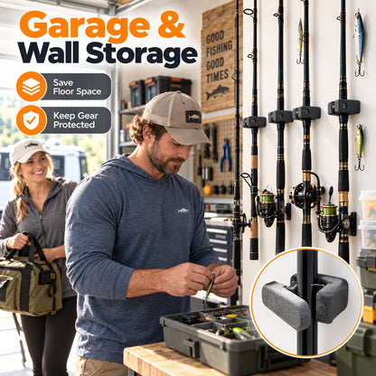Marine Grade Fishing Rod Mount | Space Saving Wall & Rail Holder