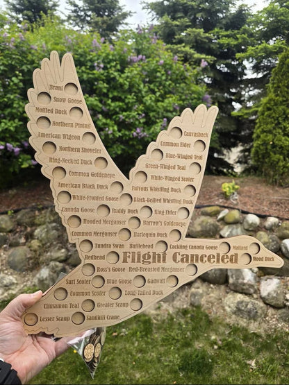 American Waterfowl Challenge Wooden Map 🦆 – Engraved 41 Species Duck Hunting Wall Decor & Harvest Tracker