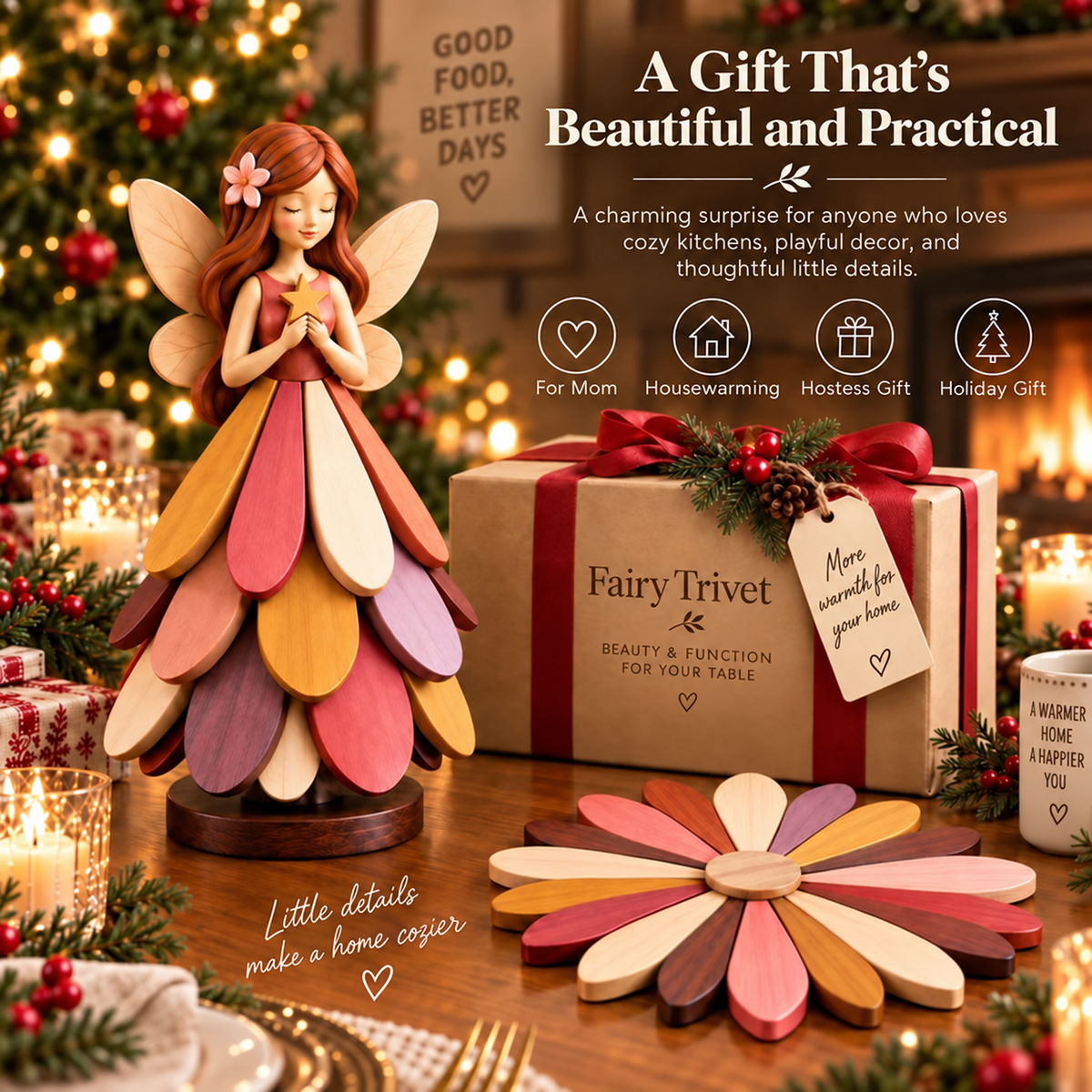 🧚 Fairy Bloom Trivet – Foldable Fairy Decor & Heat-Resistant Table Protector