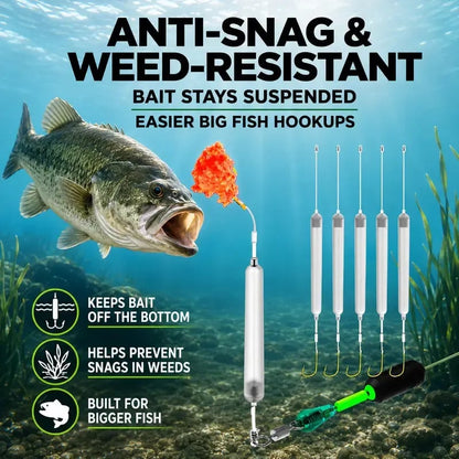 🎣🐟 Ready-to-Fish Floating Bottom Rig Set – 5 Anti-Snag Hook Leaders for Easier Fishing