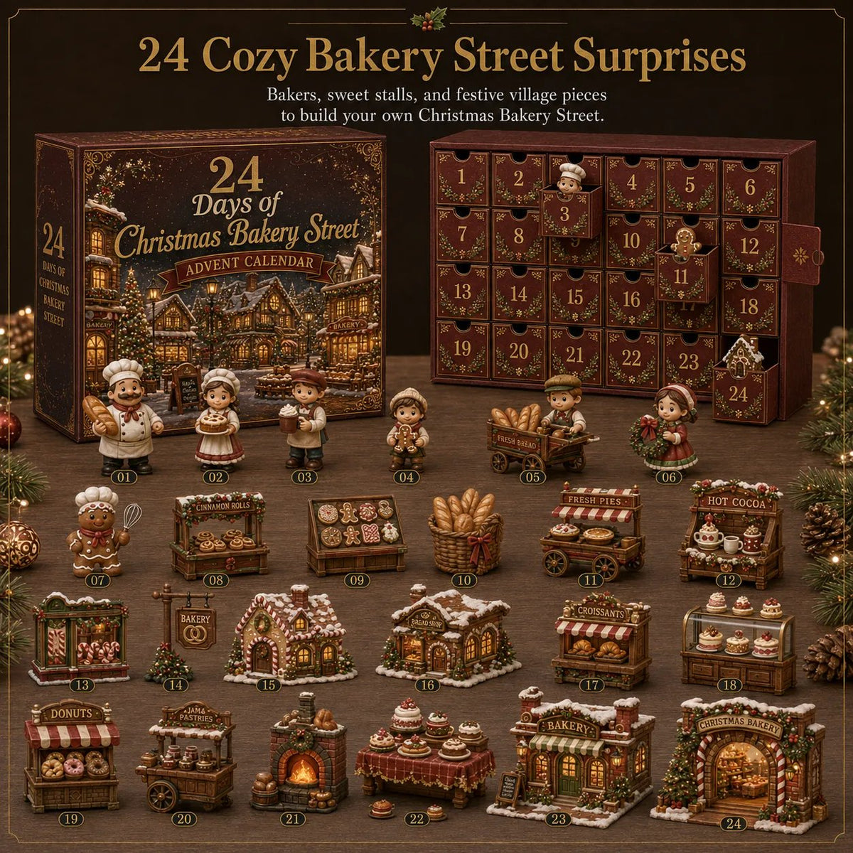 ⏳ Last Day 49% OFF – 🎄24 Days Of Christmas Village Friends Advent Calendar | 24 Unique Miniature Characters, Shops & Holiday Collectibles for a Complete Festive Village ✨
