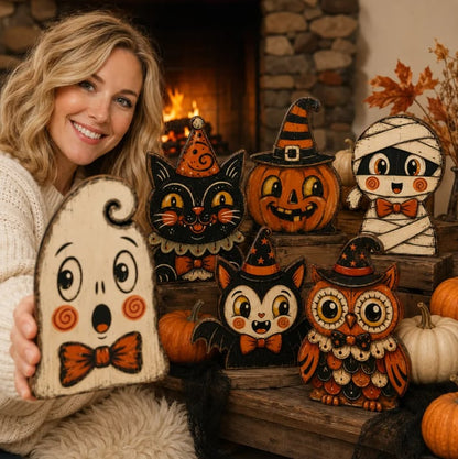 👻🎃 Vintage Wooden Halloween Table Decor