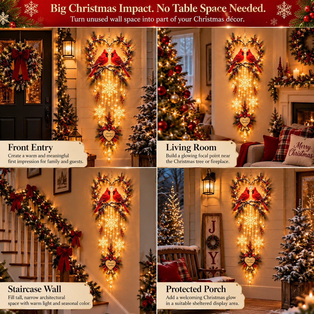 🐦 Always Together Cardinals™ – Lighted Christmas Wall Decor