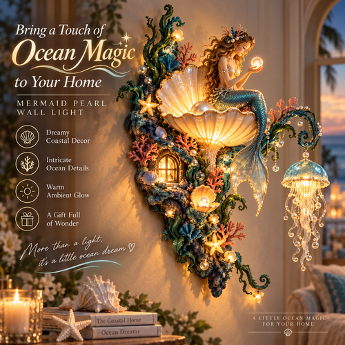✨ Mermaid Pearl Glow Wall Light – Ocean-Inspired Coastal Decor 🧜‍♀️🐚