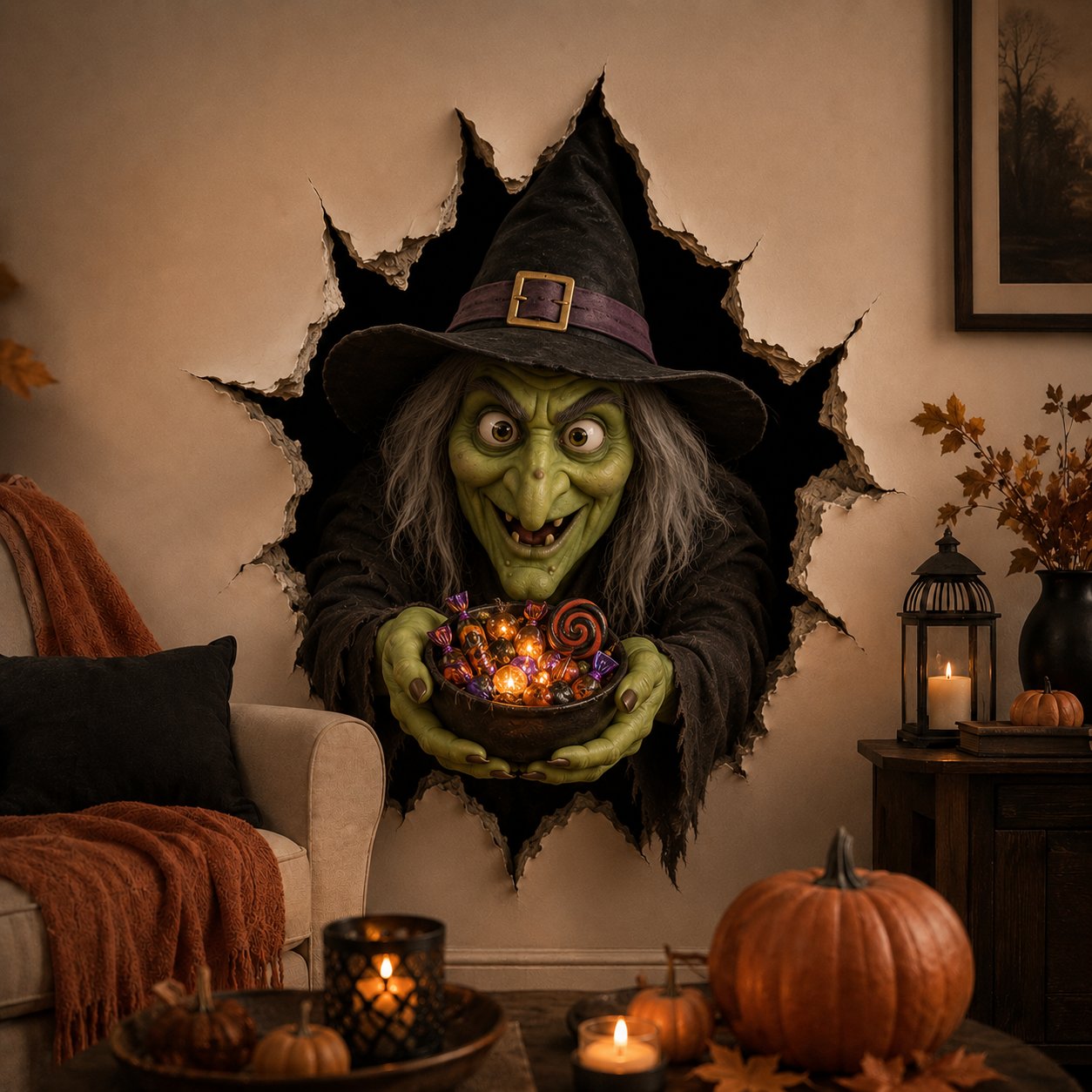 Halloween Witch Break-In 3D Wall Decal