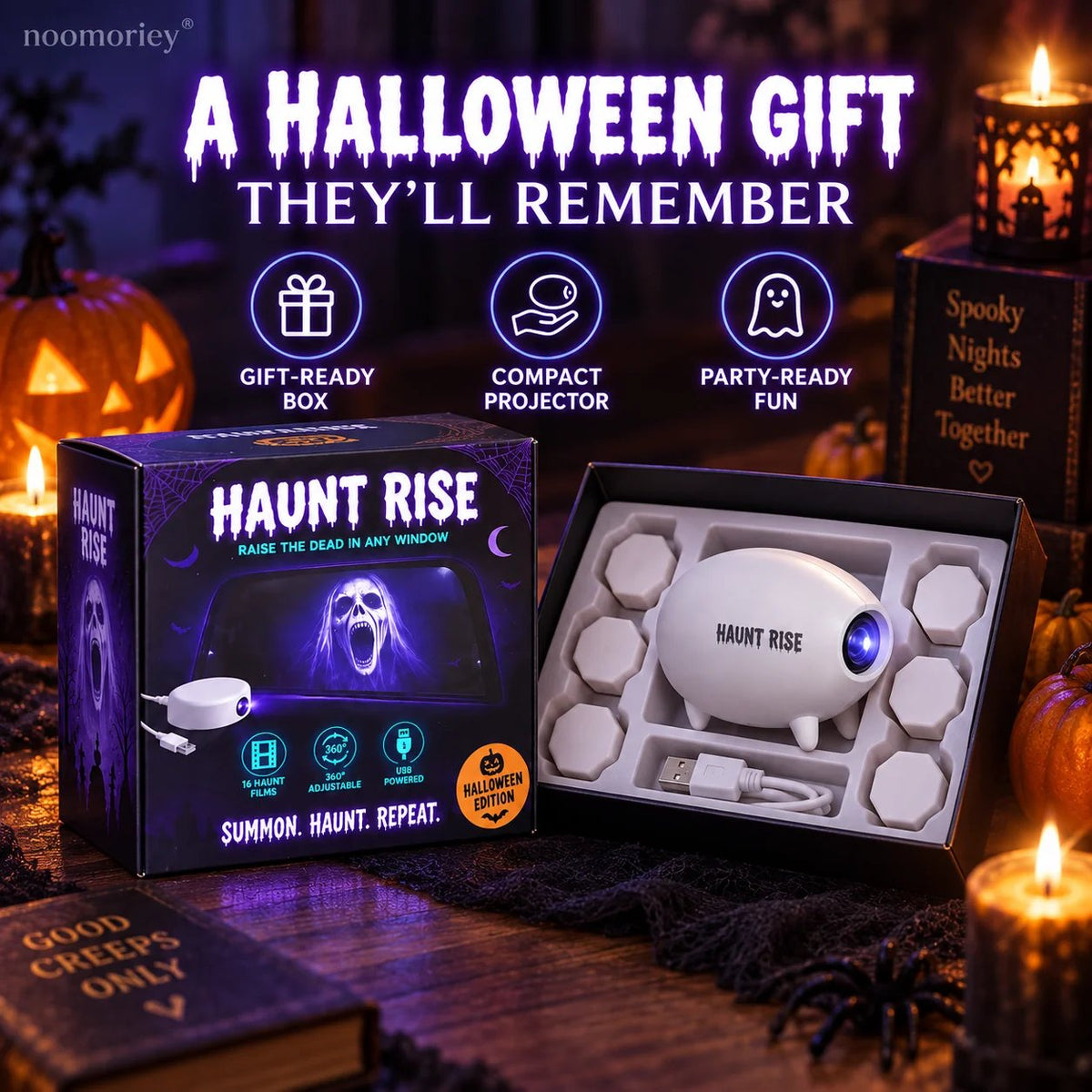 🎃 Halloween-Fensterprojektor ✨ 16 gruselige Filme – USB-betriebene Halloween-Dekoration