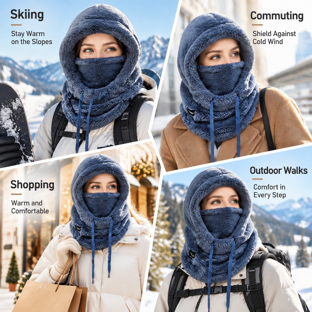 Damen-Fleece-Winterradmaske und -mütze mit Kapuze für kaltes Wetter (Modelljahr 2026)