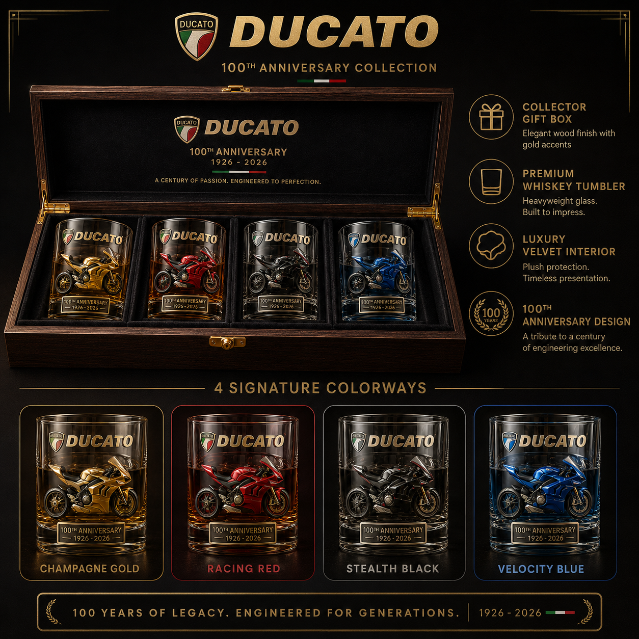 🍺Ducati 100th Anniversary Whiskey Glass