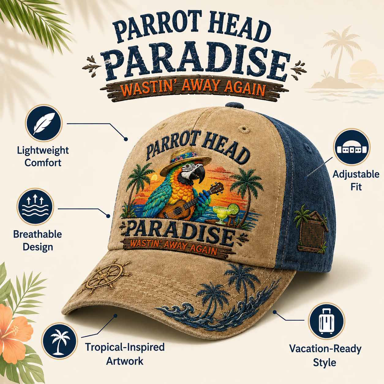 🦜🏝️Parrot Head Paradise Cap
