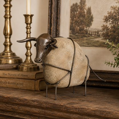 Vintage Stone-Look Bull Figurine